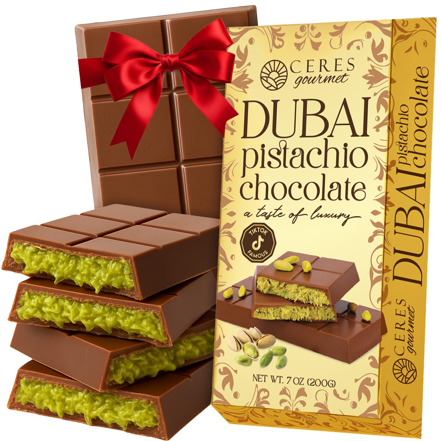 Amazon.com : Ceres Gourmet Dubai Chocolate Bar Pistachio 7oz